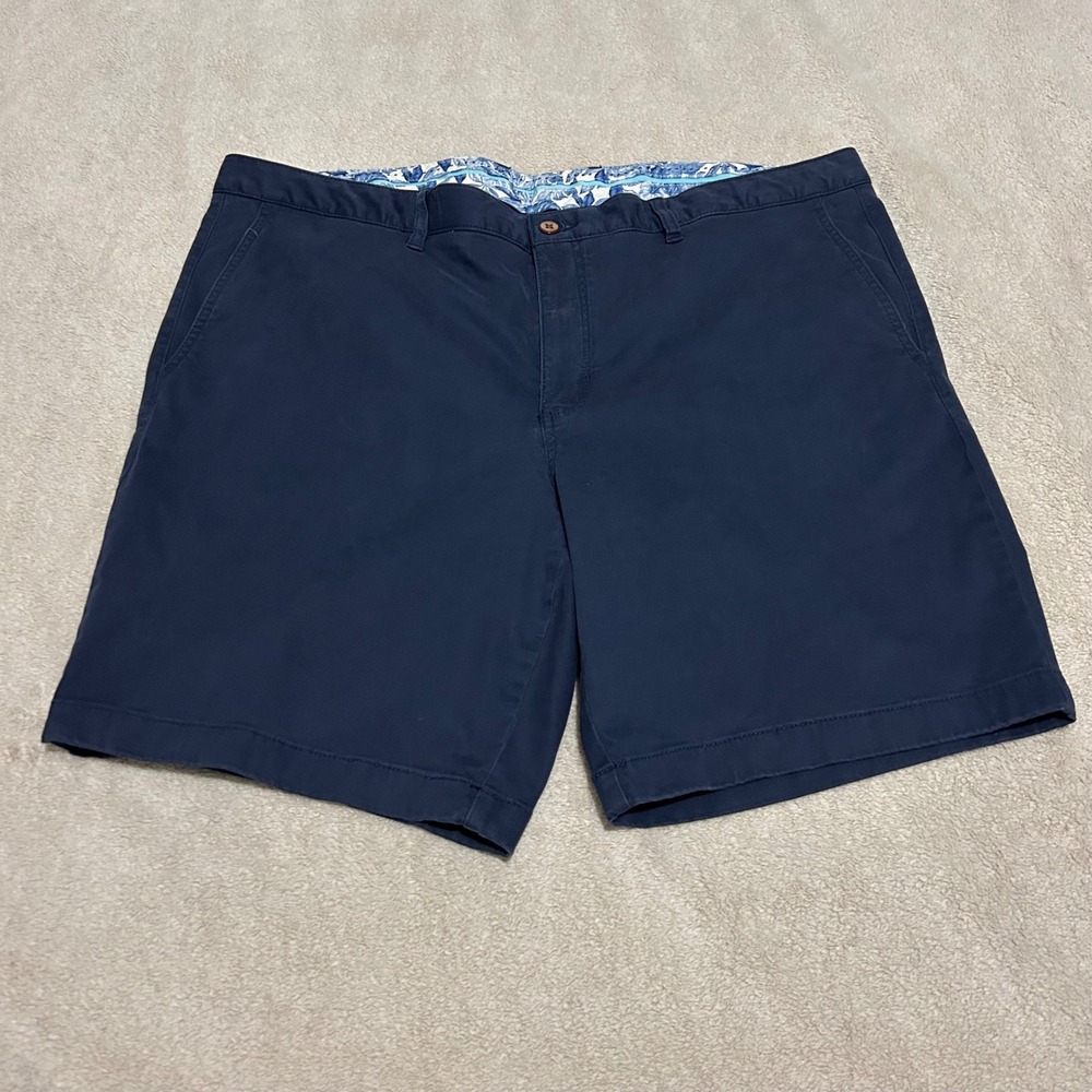Tommy Bahama Shorts Mens 42 9 Navy Blue Boracay Chino Flat Front Cotton Blend